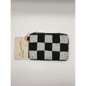 Universal Thread Beaded Coin Purse Black White Checkered Zip Pouch NEW
